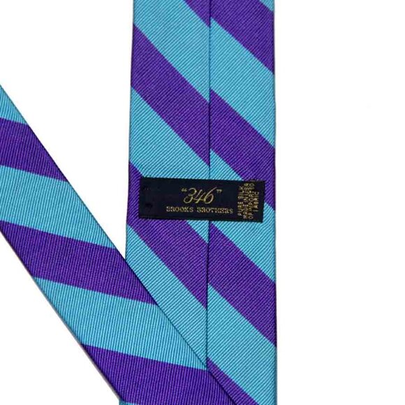 NEW Brooks Brothers Repp Stripe Tie Blue Purple Silk Men's Narrow - Picture 2 of 2
